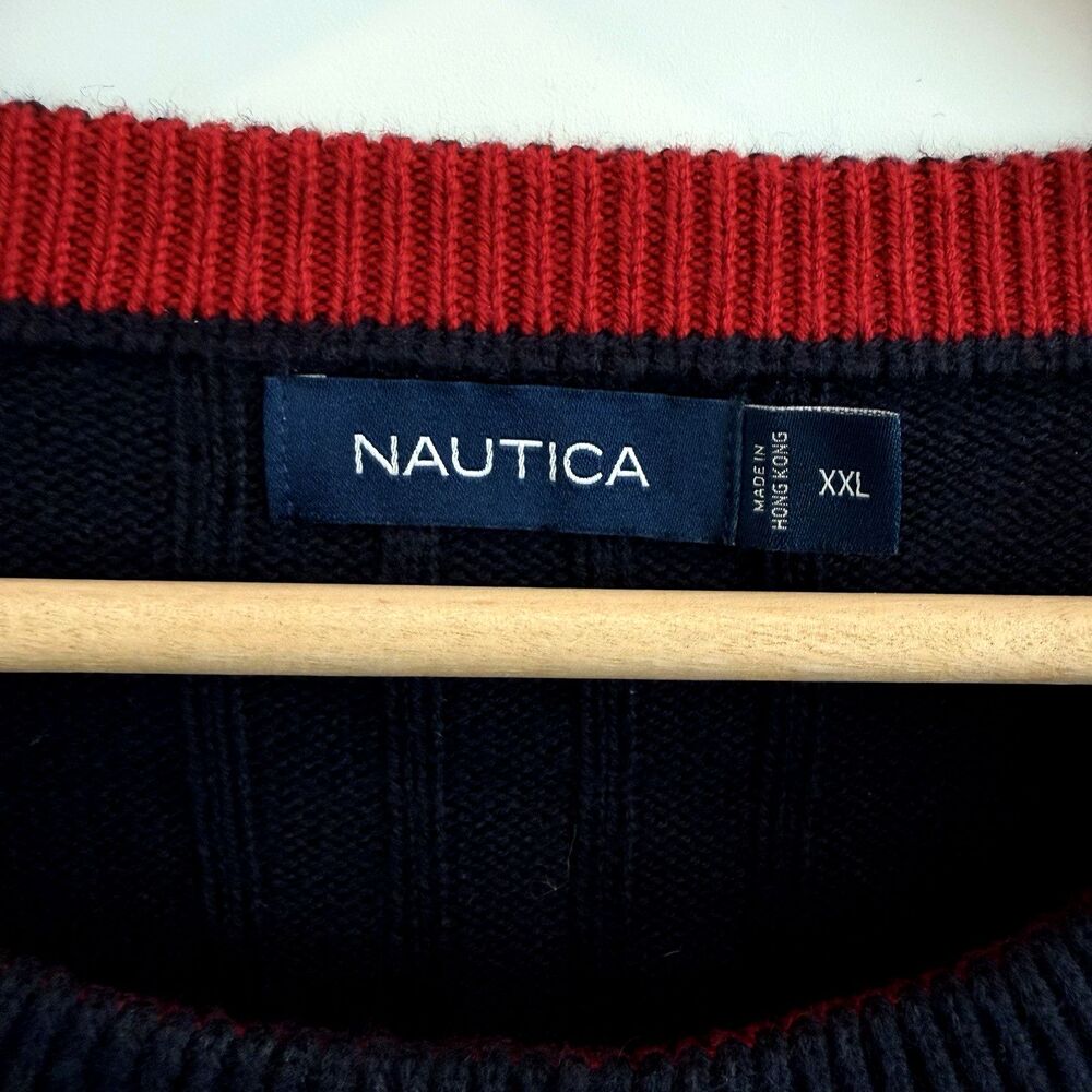 Vtg Nautica Mens XXL Knit Sweater Blue Red Fair Isle Nordic Preppy Y2K 90s Ski - Picture 4 of 11